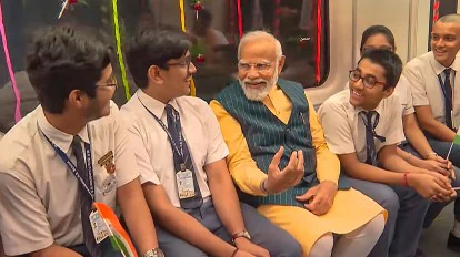 PM Modi takes a ride with students in India's 1st underwater metro in Kolkata